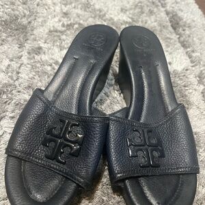 Tory Burch Black Leather Slides